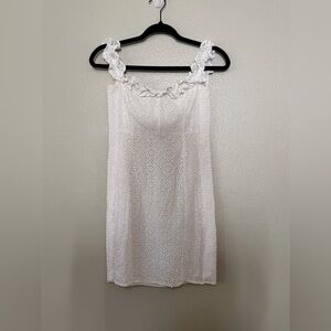ASTR The Label White Eyelet Mini Dress Medium Bridal Graduation Ruffle Smocked